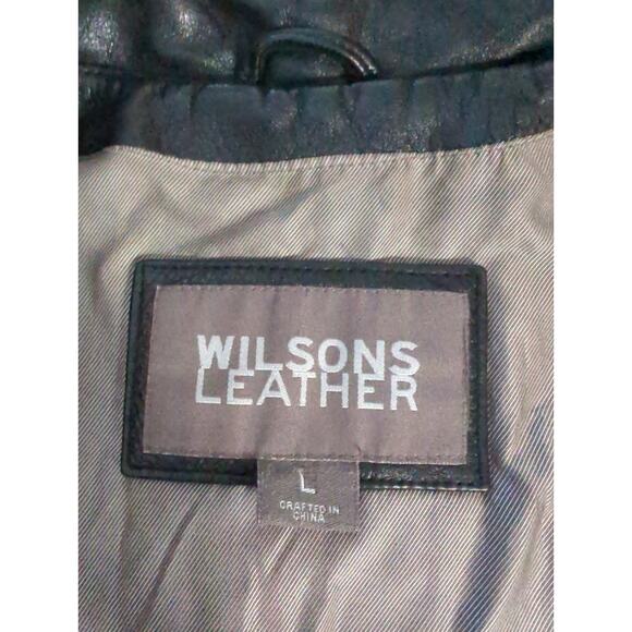 Wilsons Leather Black Tailored Button Up Leather Jacket Women Size L Lining flaw - Picture 2 of 12